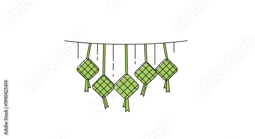 Green Checkered Wind Chimes Hanging.