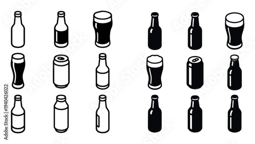 Drink icons with bottle can glass bold outline