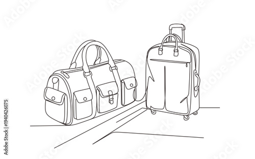 continuous single line drawing of luggage  suitcase and travel bag  line art vector illustration