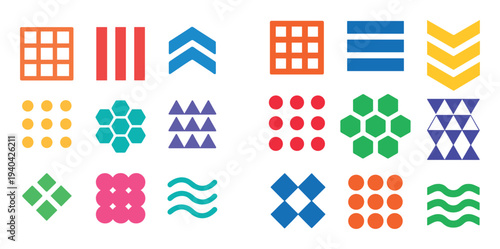Geometric icons with hexagon circle triangle flat