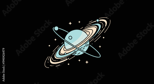 Saturn Planet with Rings and Moon.