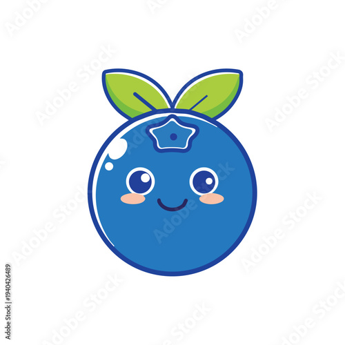 Cute Blueberry Fruit Mascot Flat Vector Illustration
