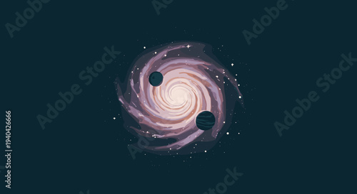 Spiral Galaxy with Celestial Bodies.