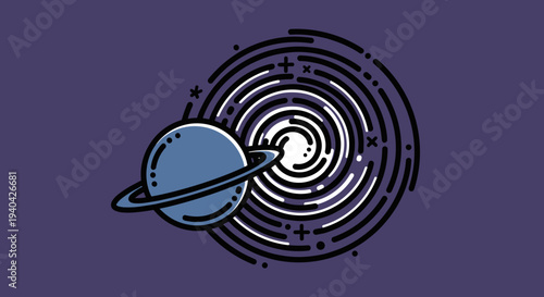 Stylized Planet with Ring and Orbit.