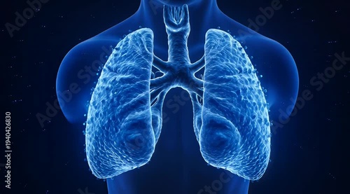 Glowing Human Lungs Animation with Particles and Cinematic Lighting, Symbolizing Respiratory Health and Medical Technology, for Health and Medical Presentations