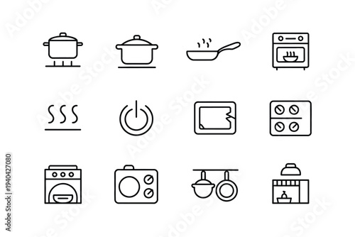 Cooking Stove Icons Line Kitchen Stove Cooking Utensils Vector