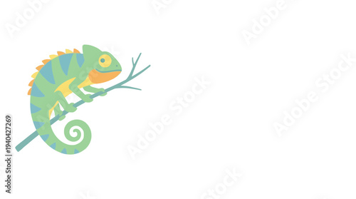 Colorful Chameleon Climbing Branch in Natural Habitat