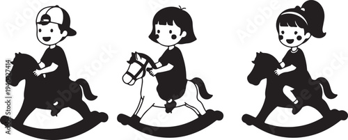 Cartoon children playing golf outdoors, swinging clubs near flags and balls, vector illustration for kids sports, recreation, concentration, activity themes