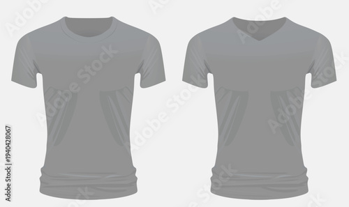 Grey o and v neck t shirt. vector illustration