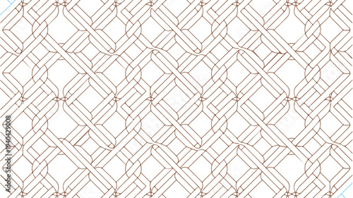 Intricate geometric pattern with interconnected lines and shapes in brown on white background