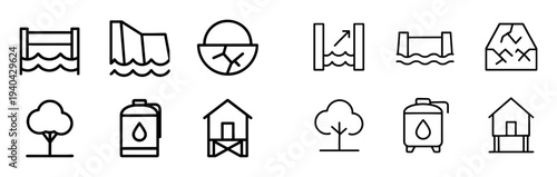 Environment icons with water tree house outline