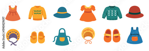 Fashion icons with dress hat and shoes colorful