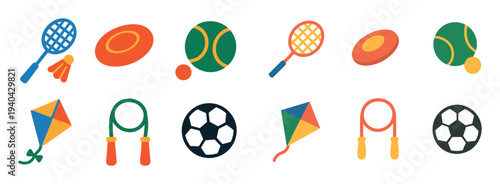 Sport icons with racket kite soccer ball colorful