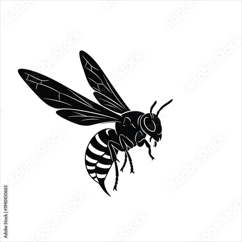 Flying hornet wasp silhouette side view nature illustration vector