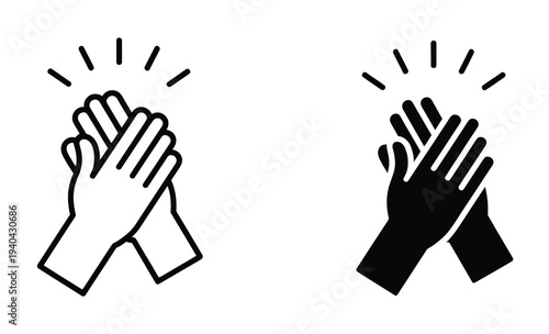 Hands, clapping icon set, applause and celebration gesture, line art and silhouette style, simple editable vector illustration.