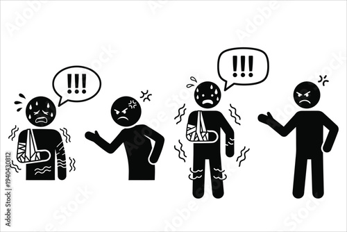 Four angry people with speech bubbles expressing shock or frustration