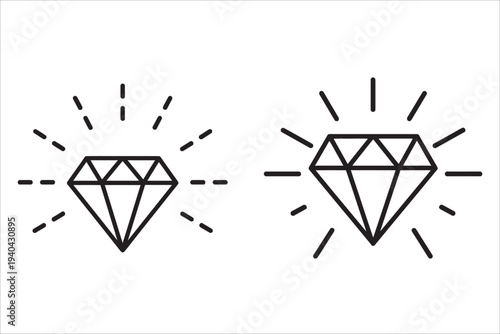 Diamond gemstone illustrations with radiant lines