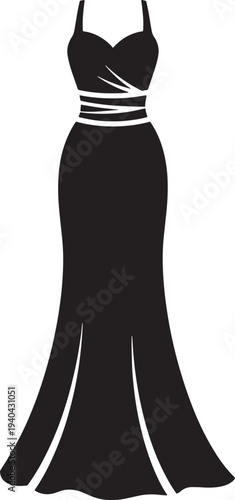 Elegant black evening gown with thin straps and wrap waist design