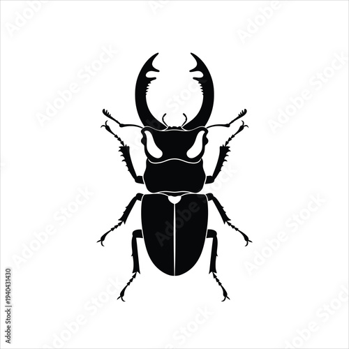 Stag beetle silhouette on white background vector art