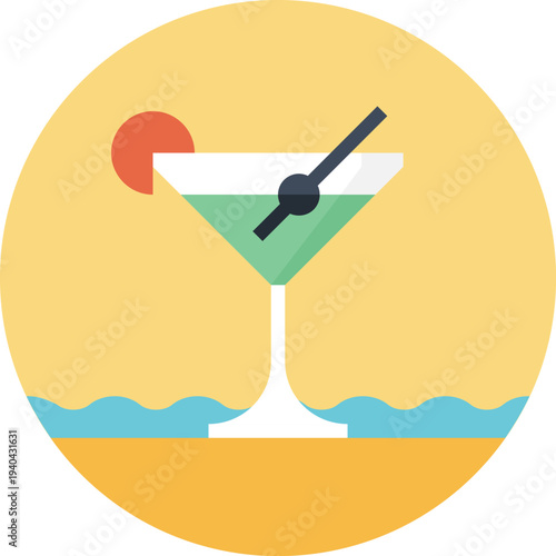 Modern martini cocktail flat line vector illustration icon design concept. Icon for mobile and web graphics. Flat symbol, logo creative concept. Simple and clean flat pictogram
