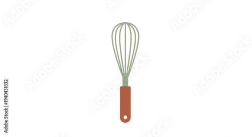 A simple illustrated whisk with a brown handle isolated on a transparent background, perfect for culinary designs.