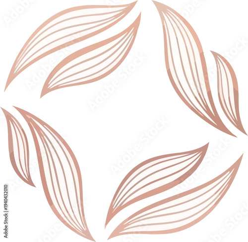 A minimalist logo featuring a stylized leaf design on a white background