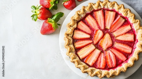 Freshly Baked Strawberry Pie with Arrangement of Sliced Fruit