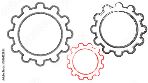 Hand drawn gear cog icons doodle mechanical wheel symbols vector set