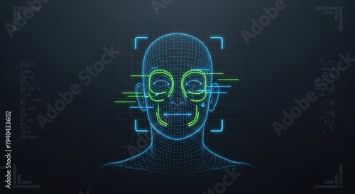 Facial recognition technology scanning human face