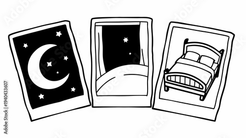 Nighttime Rest – Moon, Window, and Bed Icons