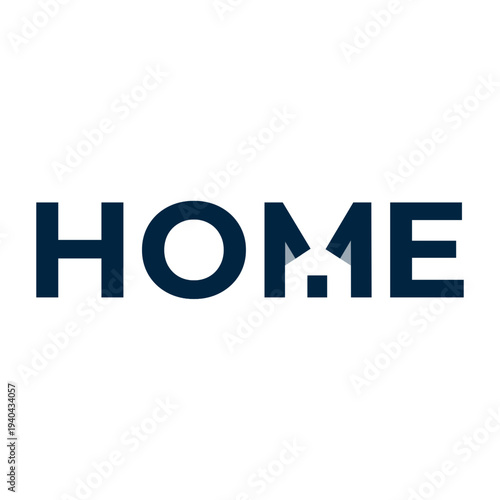 Minimalist HOME wordmark with house icon in negative space, professional typography for real estate agency, property management and construction, vector logo
