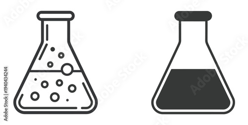 Laboratory, flask icon set, chemistry experiment symbol, science research sign, lab equipment vector illustration, editable design isolated on transparent background.