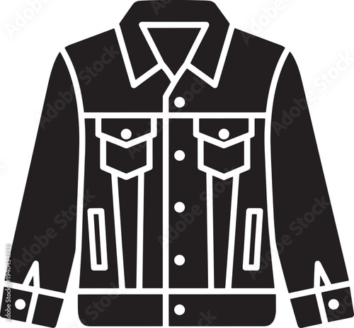 Black and white illustration of a denim jacket front view
