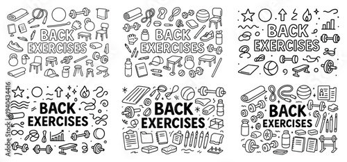 Fitness icons with mat dumbbell water bottle outline