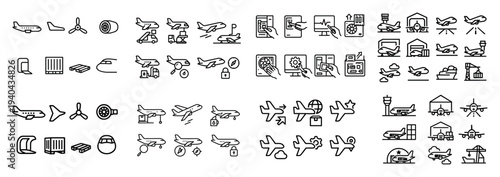 Aviation icons with airplane control tower outline