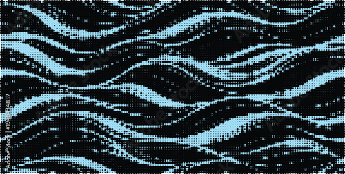 Abstract digital halftone wave pattern with cyan dots on vector illustration