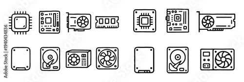 Computer icons with chip fan drive minimal outline