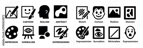 Art icons with pencil face palette minimal