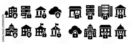 Finance icons with bank server cloud minimal