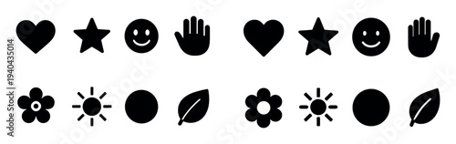 Love icons with heart star smile flat