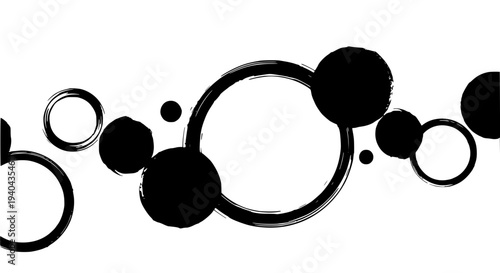 Circles grunge brush set with black and white stroke effects featuring abstract, texture, background with design and