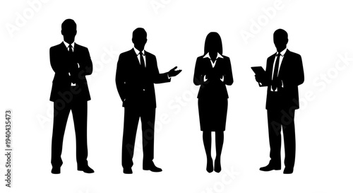 Businesspeople silhouettes in various poses and attire, professional featuring professionals, corporate, suits with