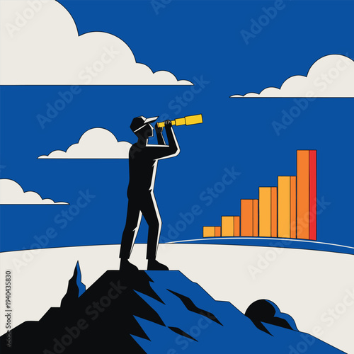 Businessman standing on top of a mountain under the sky representing success achievement and business career concept