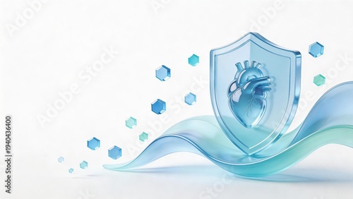 futuristic medical shield and heart organ protection, healthcare technology concept, digital health data visualization background, medical innovation science illustration