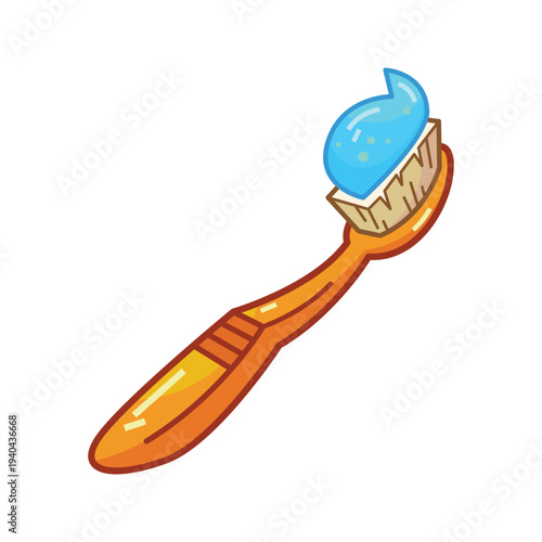 Orange Toothbrush Flat Cartoon Vector Illustration on White Background