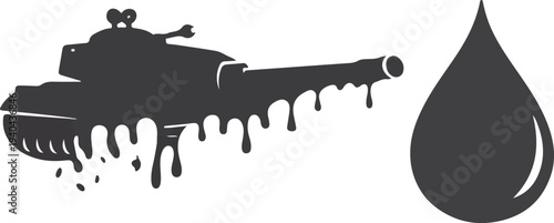 Tank Melting Into Water Drop Symbol Of War Power Turning Into Human Tears Minimal Silhouette Vector
