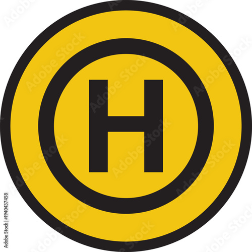 Yellow heliport sign. vector illustration