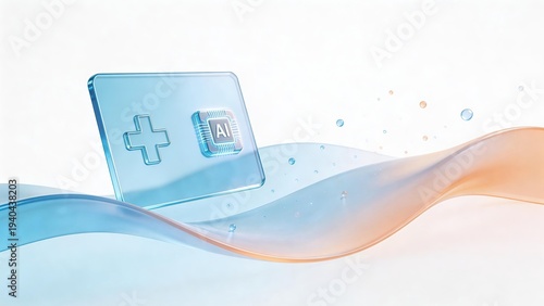 futuristic glass card with AI chip and medical cross icon representing digital medical identity and smart healthcare access concept, innovation science illustration