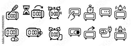 Time icons with alarm clock timer outline