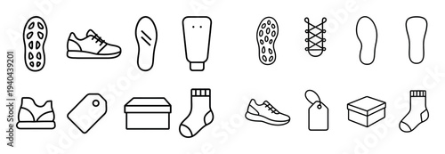 Footwear icons with sneaker sock shoebox outline